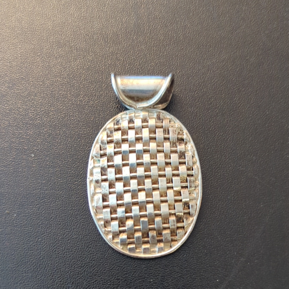 Basket Weave Sterling Silver Oval Pendant